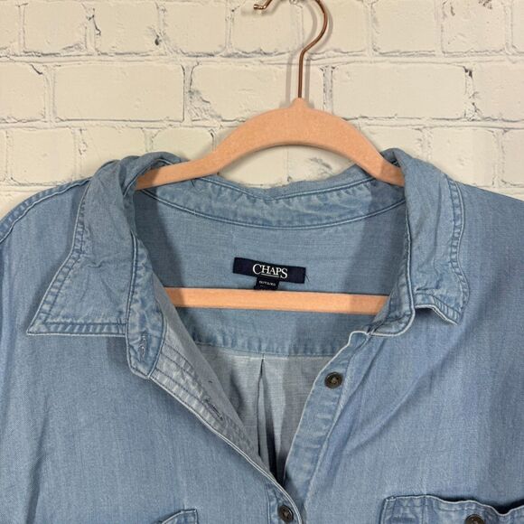Chaps Denim Button Shirt Womens Plus 1X Chambray Long Sleeve Lyocell Cotton Top - Picture 3 of 9